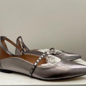 Halston Heritage Arwen Studded Gunmetal Flats, Size 9